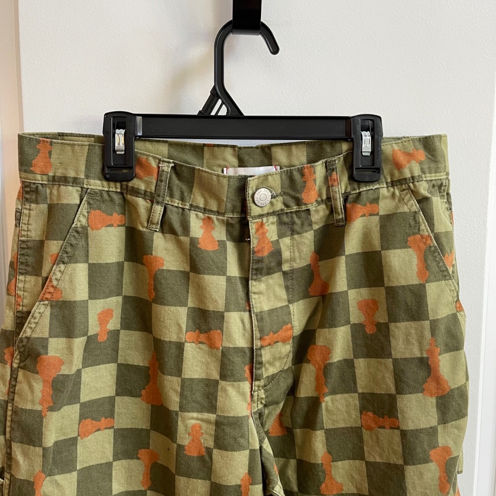 BDG Carpenter Pants Womens 30 Green Checkerboard Chess Print Streetwear Utility - Picture 3 of 11